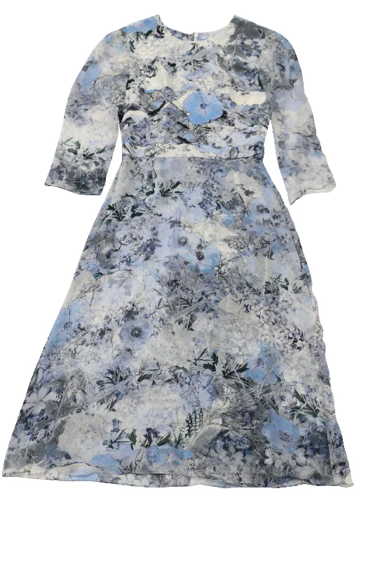 Erdem Floral Midi Dress in Blue Silk