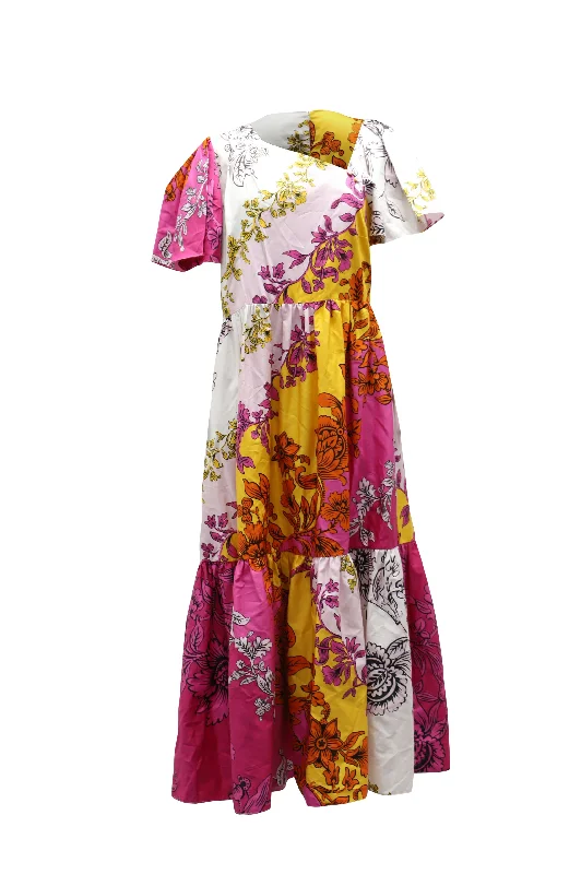 Erdem Palomina Tiered Floral Midi Dress in Multicolor Linen