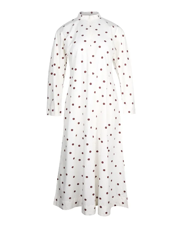 Ganni Polka Dot Midi Dress in White Cotton