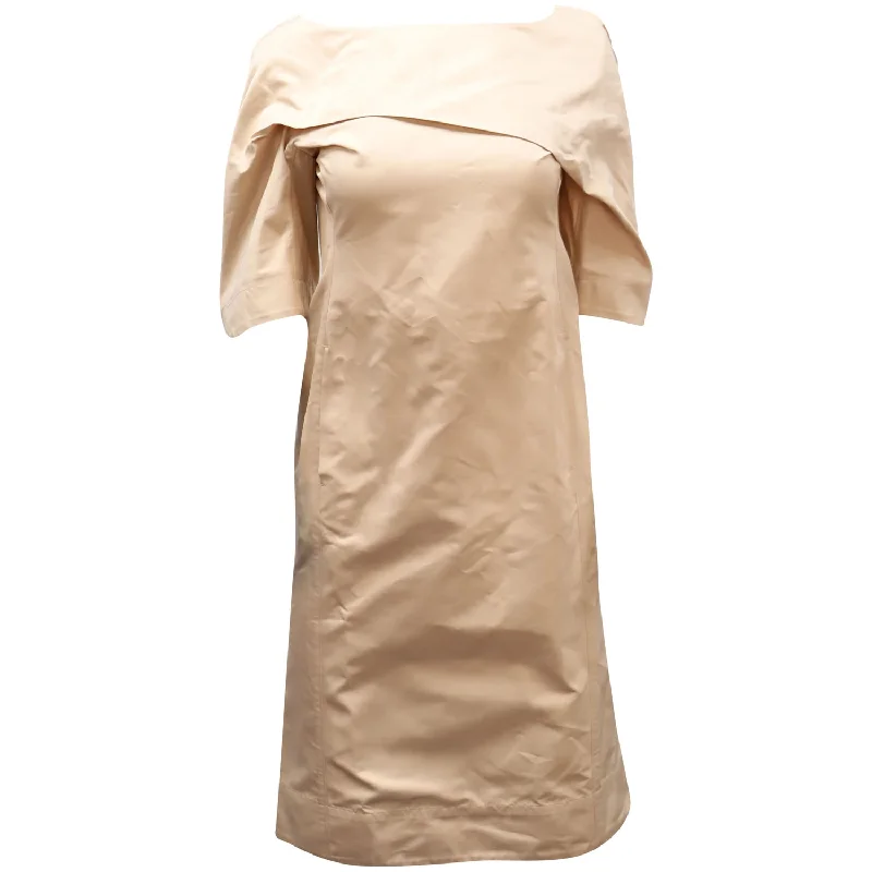 Jil Sander Short Sleeves Midi Dress in Nude Polyester