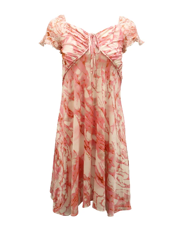 Just Cavalli Marble Print Midi Dress in Pink Viscose