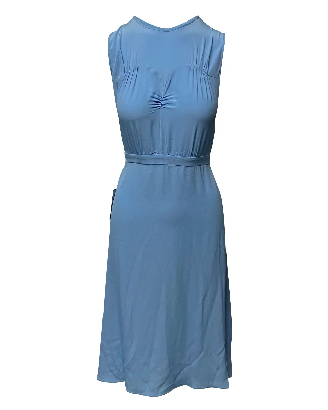 N°21 Midi Dress with Large Back Ribbon in Blue Acetate