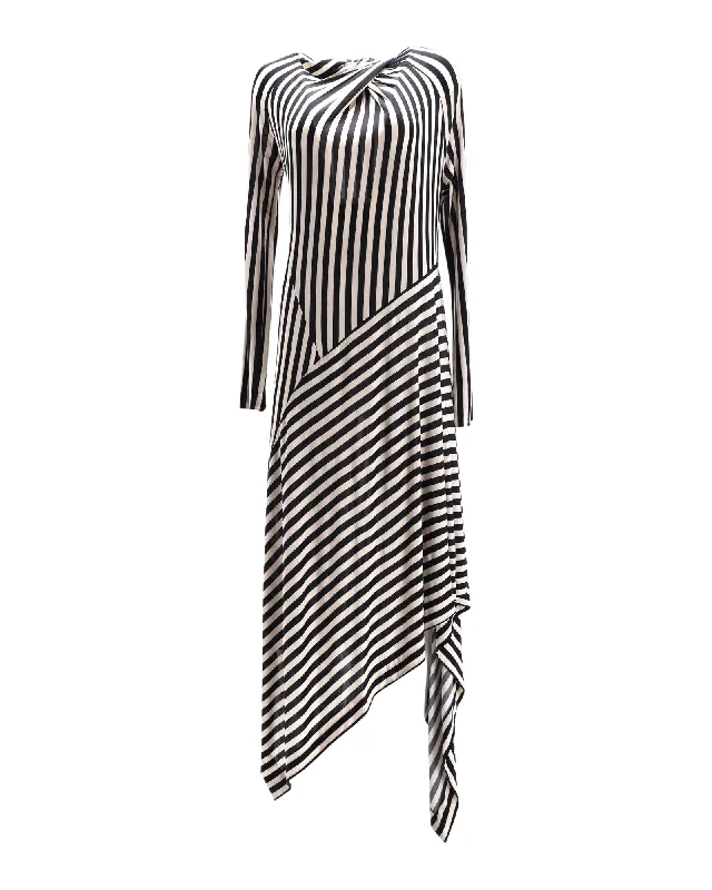 Petar Petrov Dasha Striped Midi Dress in White Viscose