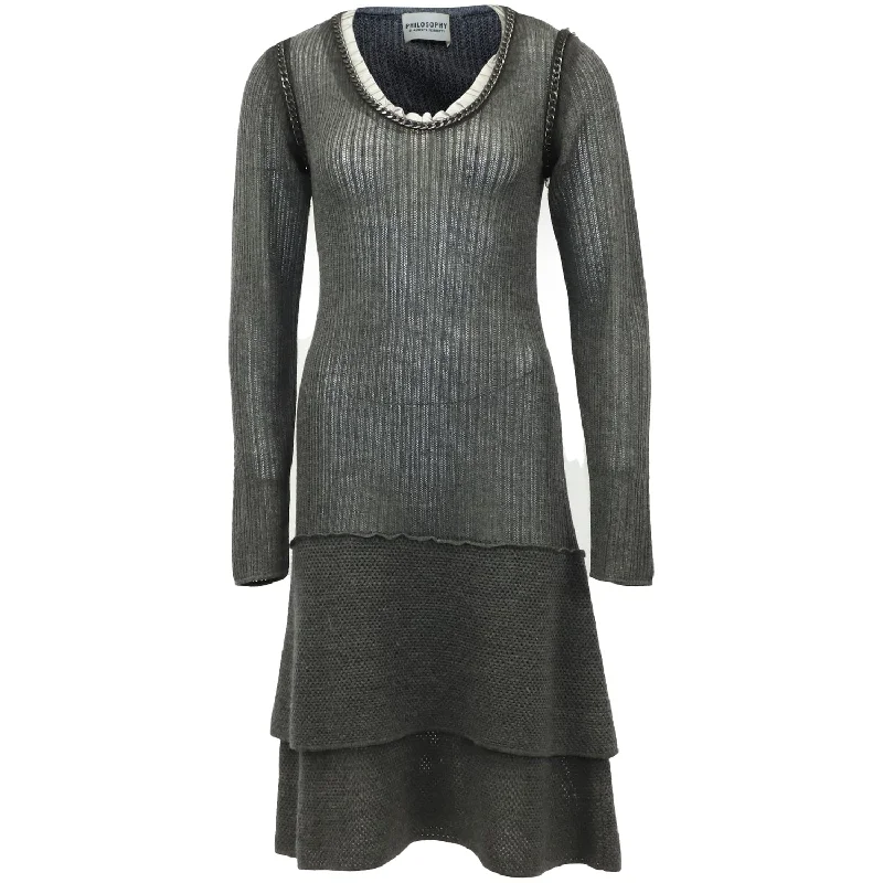 Philosophy di Alberta Ferretti Chain Detail Midi Dress in Grey Wool