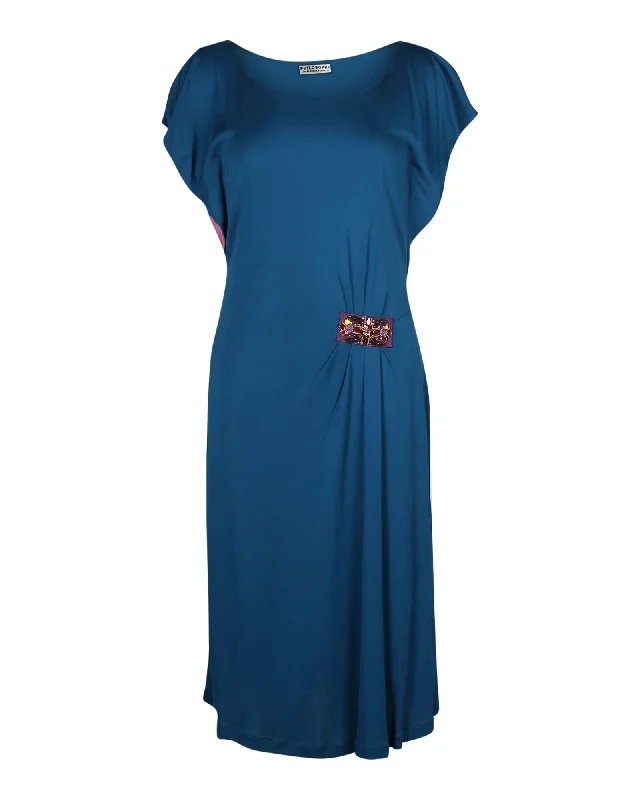 Philosophy di Alberta Ferretti Midi Dress with Embellishment in Blue Polyester