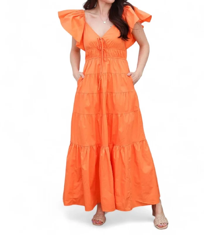 Piper Ruffle Midi Dress In Orange