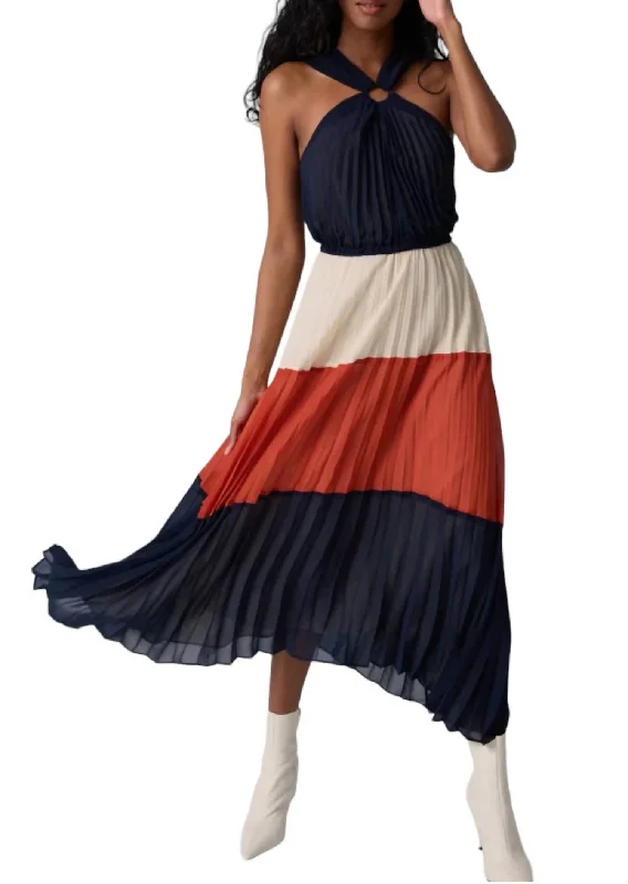 Pleated Midi Dress In Chiffon