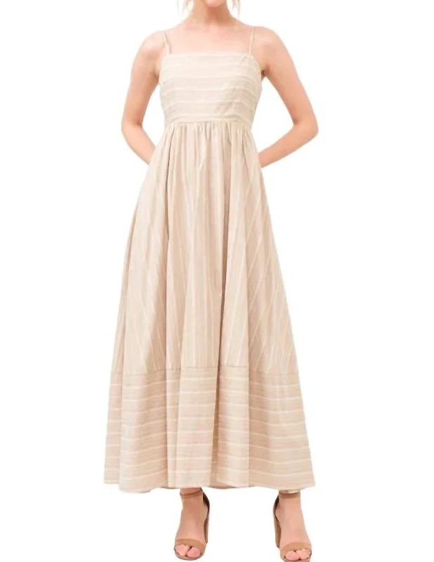 Priscilla Smocked Midi Dress In Beige