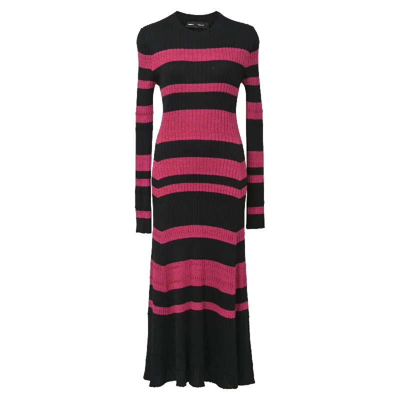 Proenza Schouler Striped Rib Knit Long-Sleeve Midi Dress in Pink Wool