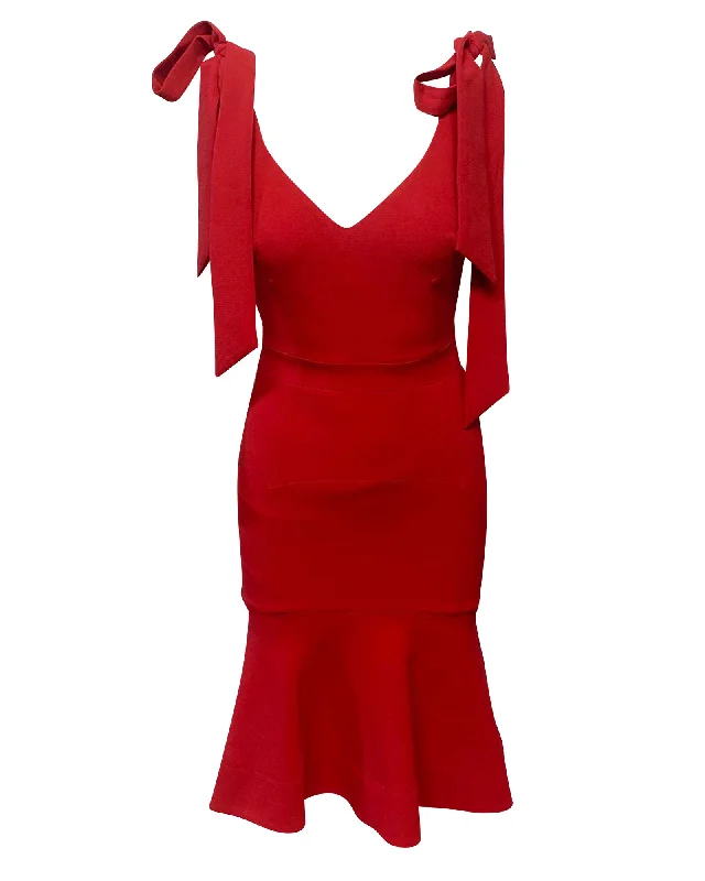 Rebecca Vallance Midi Dress in Red Polyester