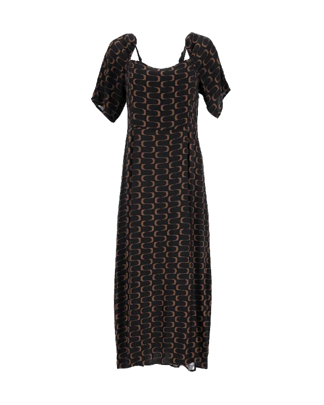 Reformation Printed Midi Dress in Black Viscose