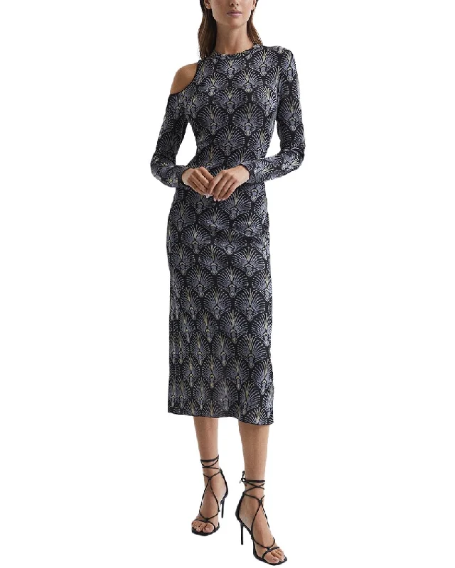 Reiss Anja Metallic Jacquard Knitted Midi Dress