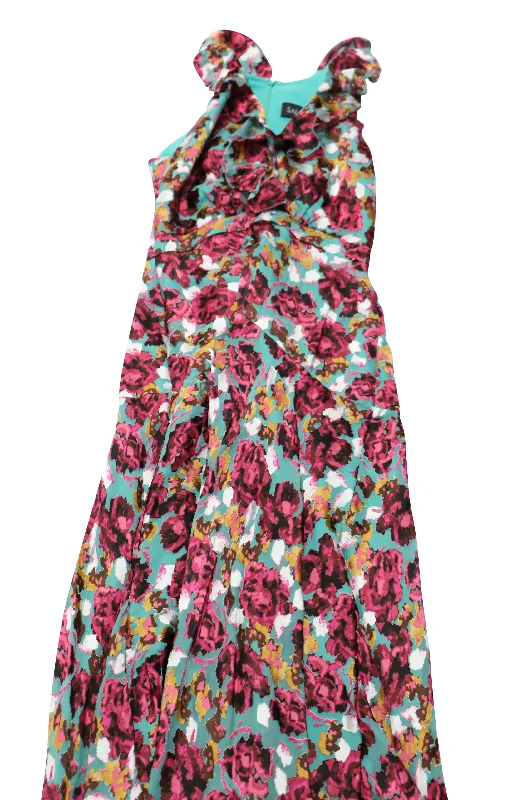 Saloni Floral Ruffle Midi Dress in Multicolor Rayon