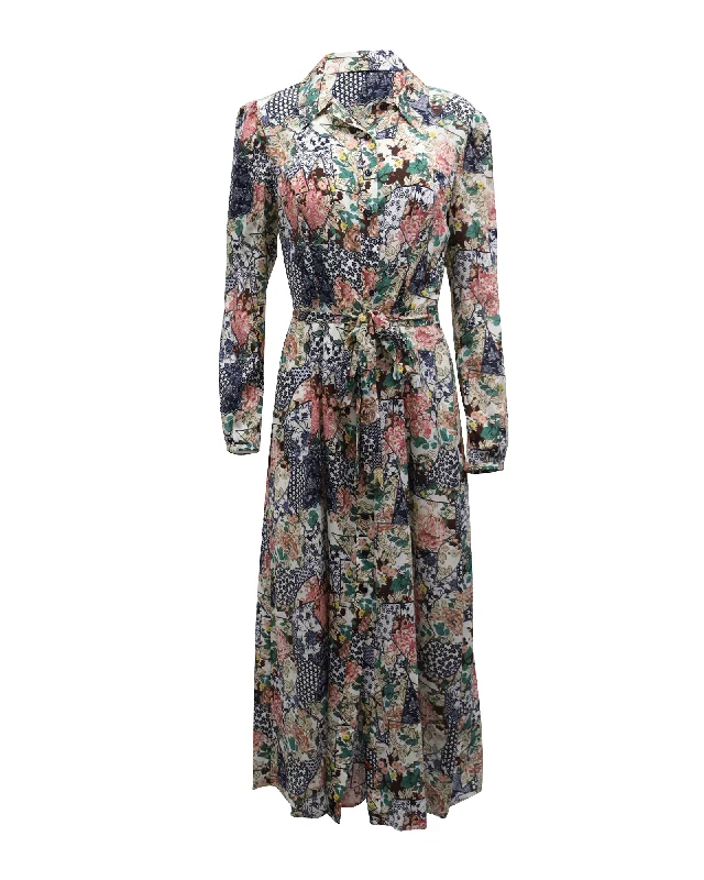 Saloni Vanessa Midi Shirt Dress in Floral Print Silk