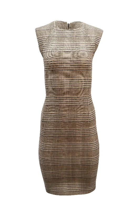 Theory Plaid Power Midi Dress in Brown Wool