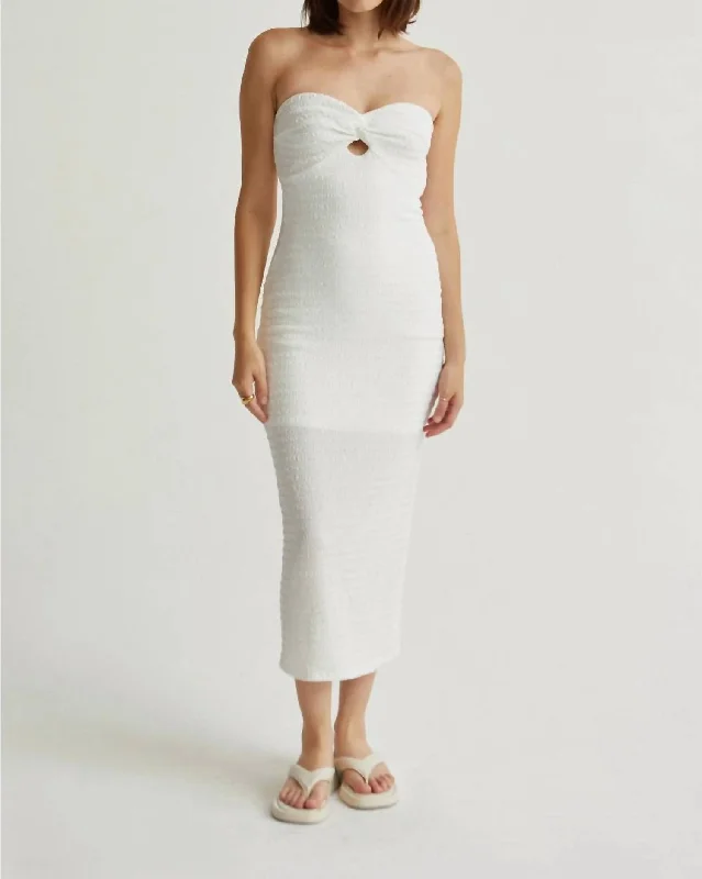 Vanya Textured Midi Dress In White