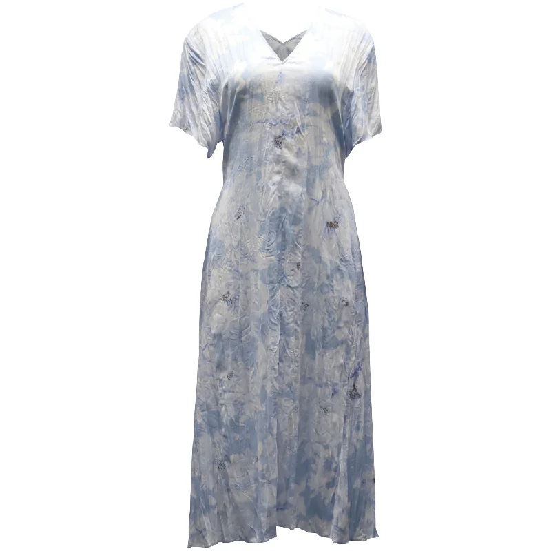 Vince Painted Magnolia Midi Dress in Powder Blue Silk