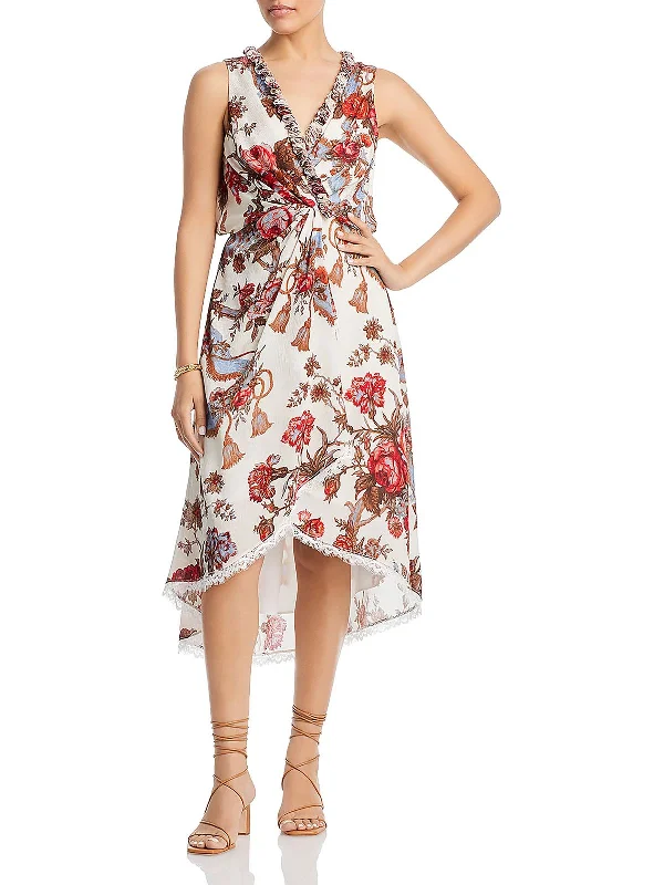 Womens Chiffon Floral Midi Dress