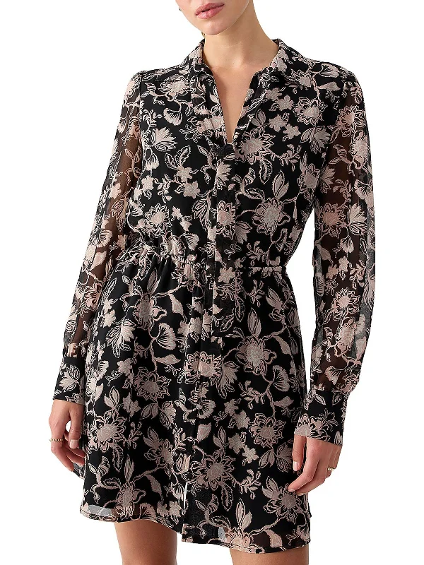 Womens Floral Neck-Tie Midi Dress