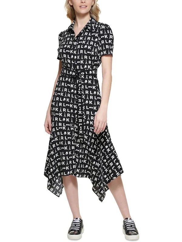 Womens Printed Midi Shirtdress