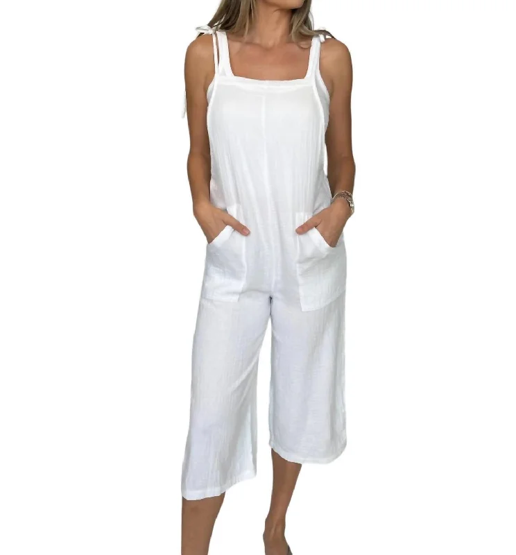 Crop Wide Leg Overalls In White