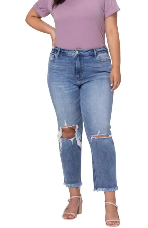 High Rise Relaxed Distressed Crop Jeans - Plus In Blue