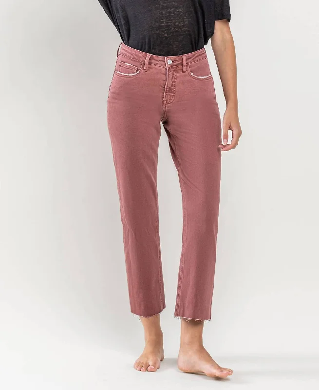 Tummy Control High Rise Crop Straight Jean In Wine