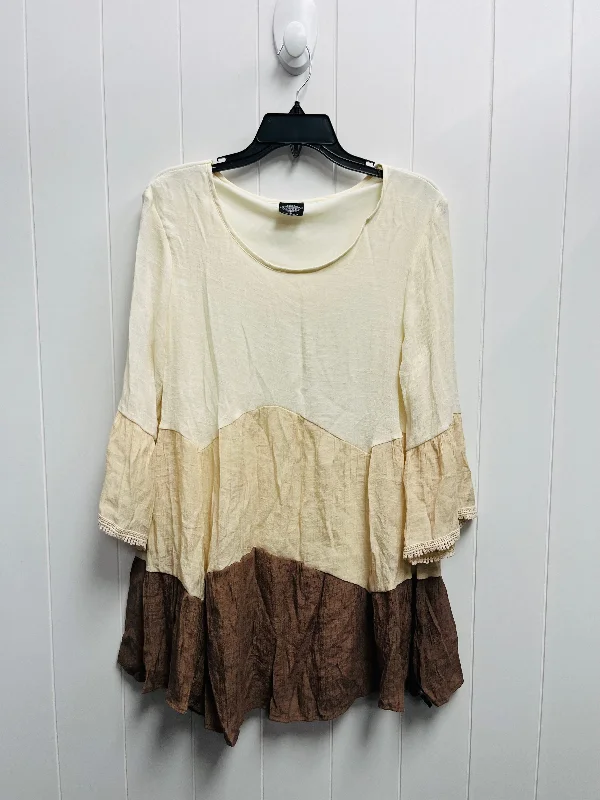 Top Long Sleeve By Cal Style In Brown & Cream, Size: M