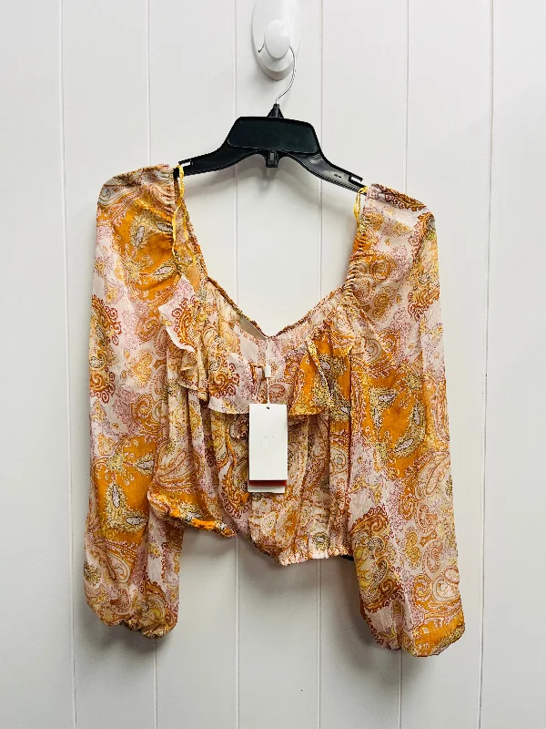 Top Long Sleeve By Q2 - In Orange & Pink, Size: M