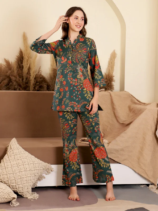 Cotton Printed V-Neck Night Suit Set