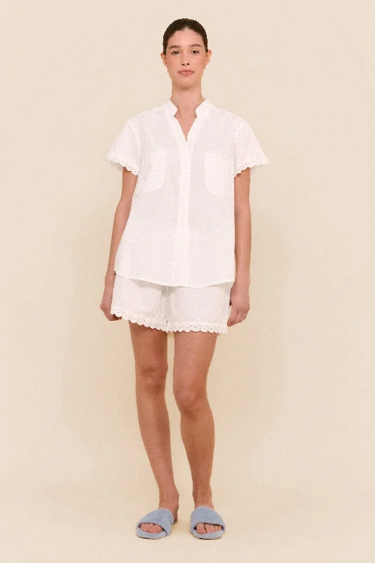 Maggie Pyjama Set - Cotton Modal - Off White + Daisy Trim