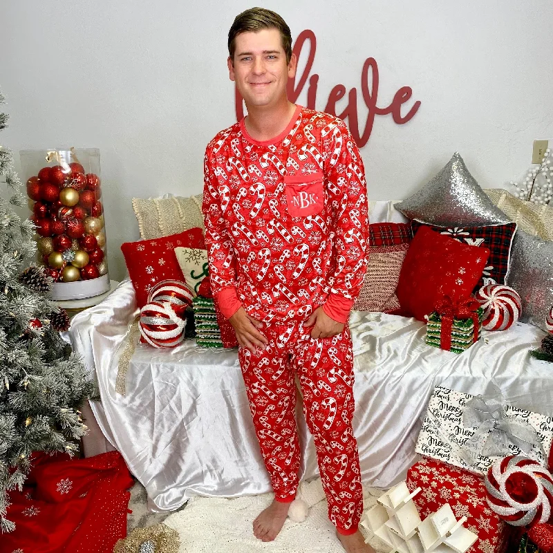 Monogram Mens Candy Cane Pajama Set