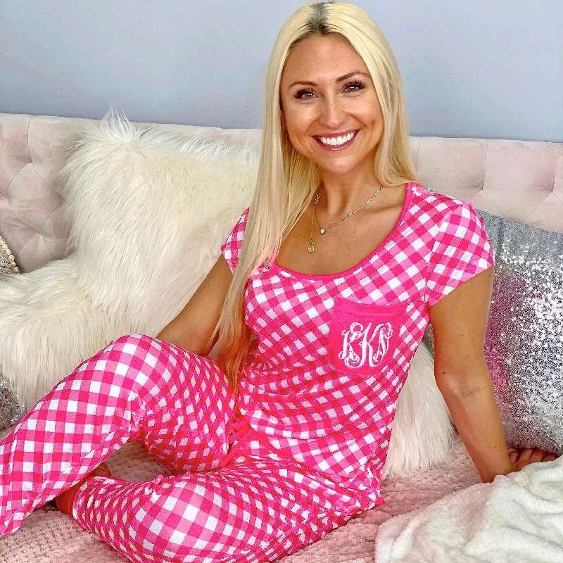 Monogram Pink Checkered Jogger Set