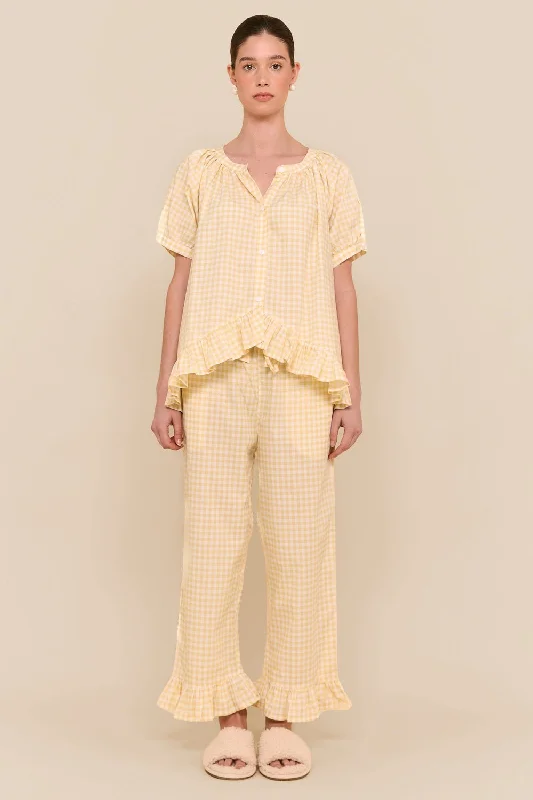 Sophie Sleep Set - Pants - Cotton - Gingham Yellow