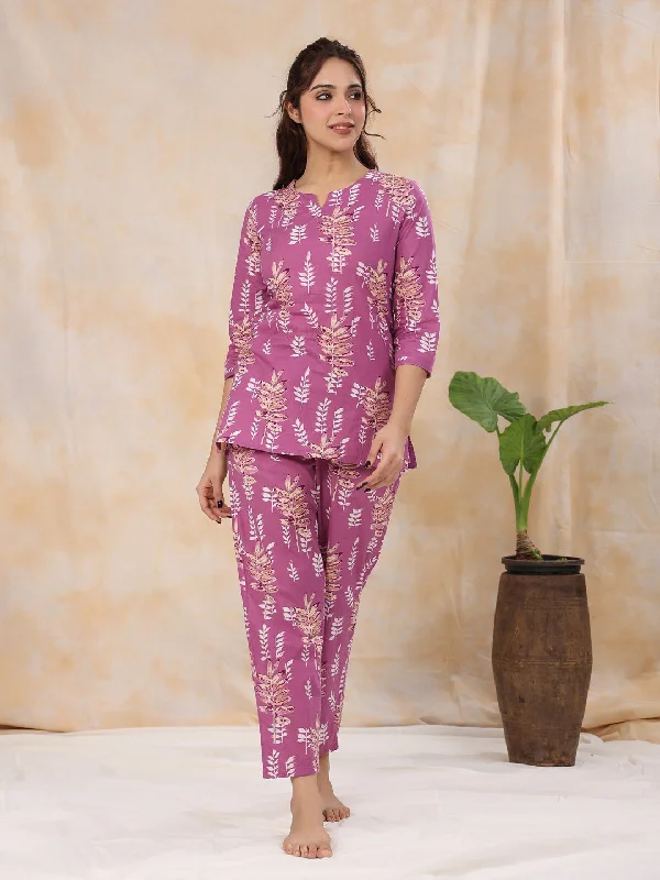 HEATHER MAUVE Cotton Night Suit