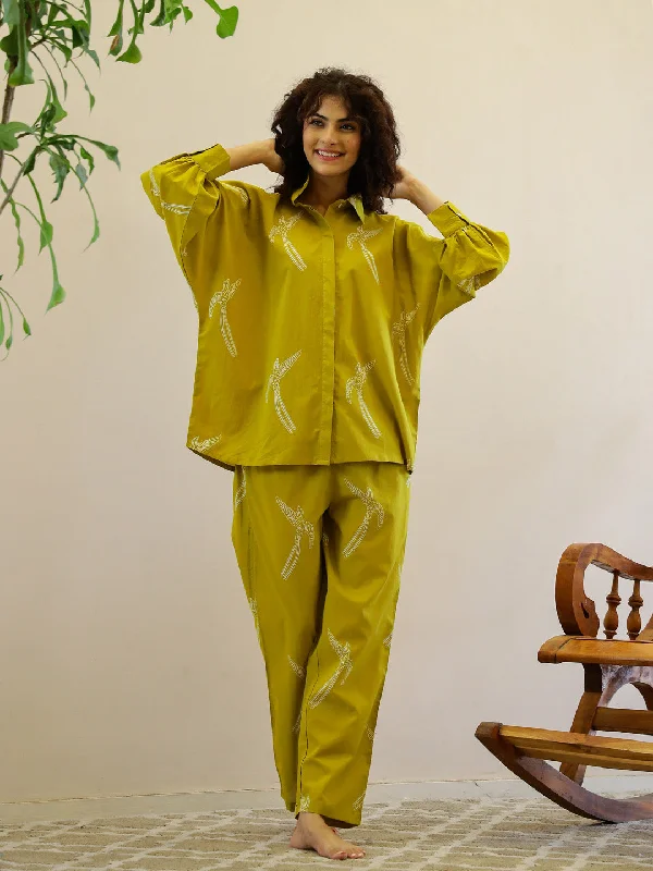 Yellow Printed Night Suit Set for Women